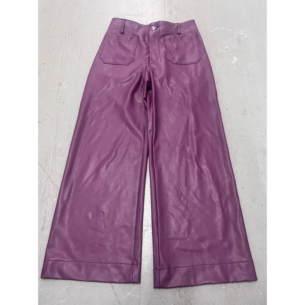 Maeve by Anthropologie The Colette‎ Pants Womens 28 Purple Faux Leather Wide-Leg